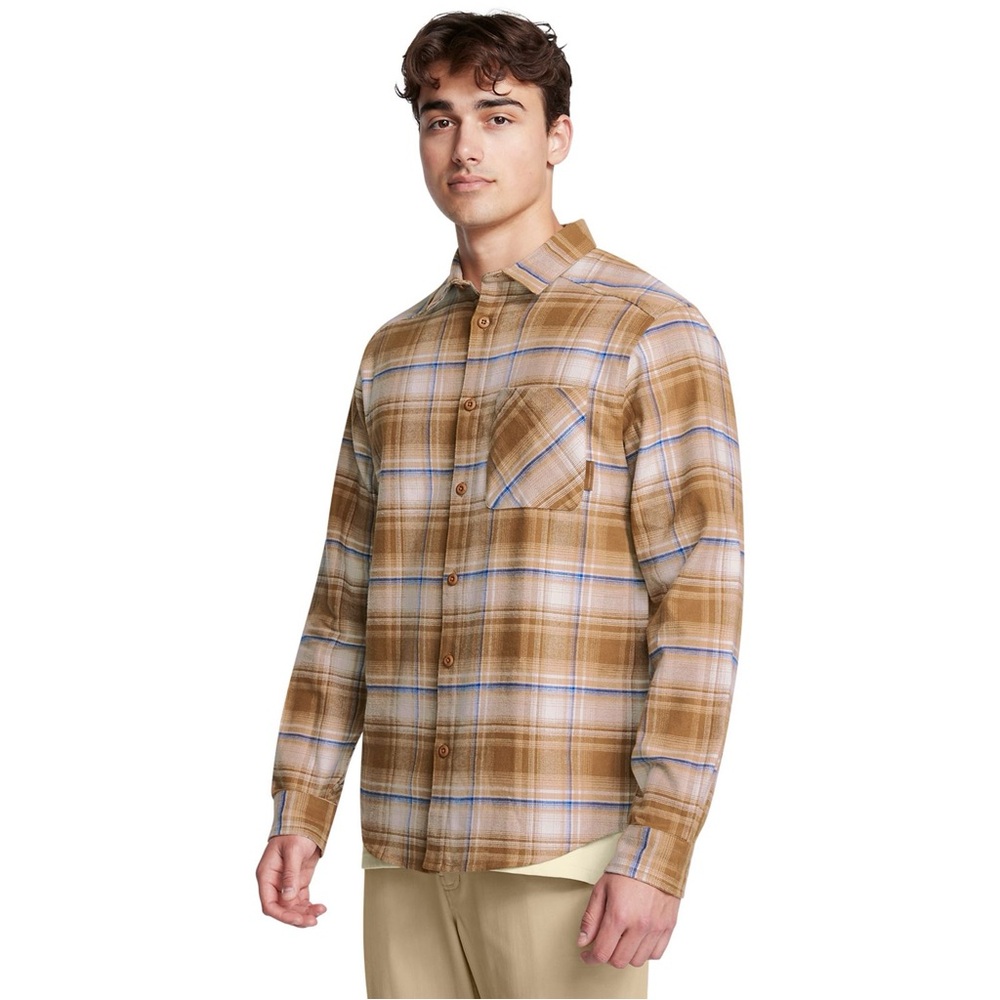 Under Armour Expanse Flannel Loose Shirt Mens 2XL 100% Cotton Brown Blue Plaid